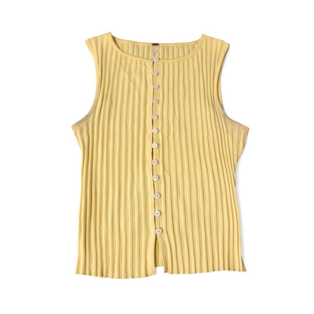Free People Tilly Yellow Ribbed Knit Button Front Vest Size Medium